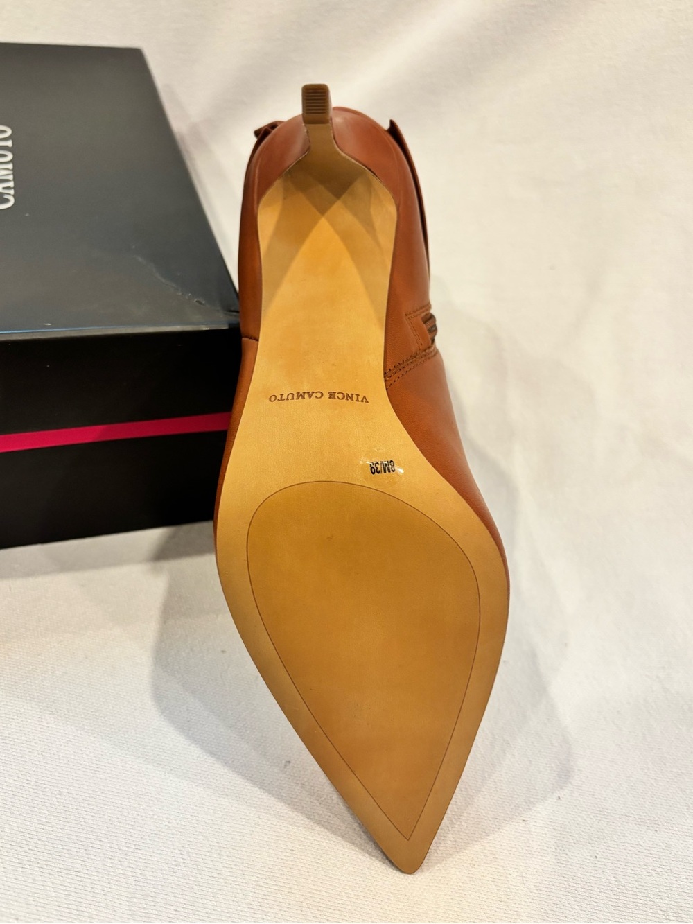 Vince Camuto Cognac Leather Pointed-Toe Stiletto Ankle Boots - Woman’s 8 NWT - Picture 7 of 11